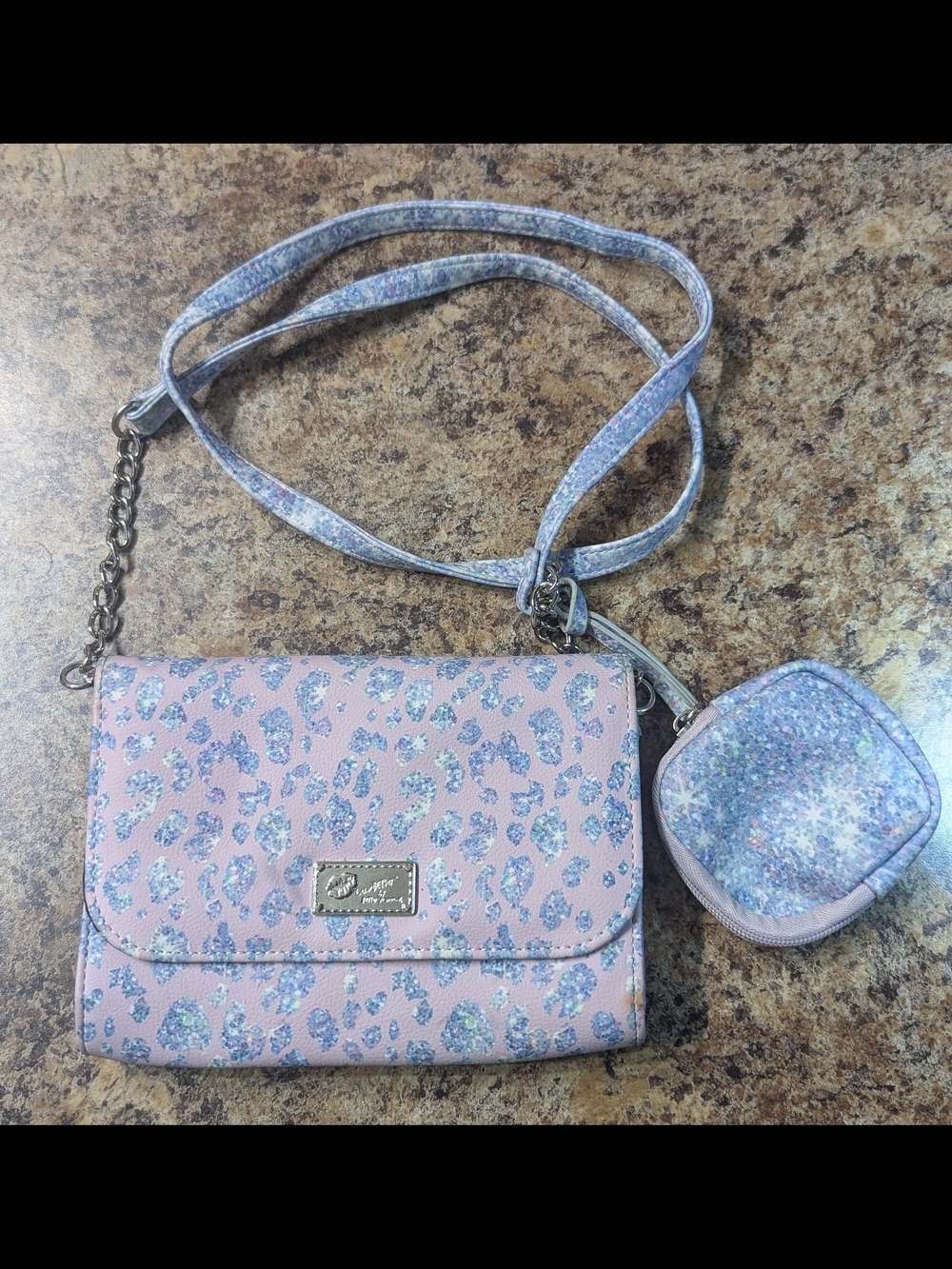 Betsey Johnson Pink Leopard Crossbody Bag with Coin Pouch